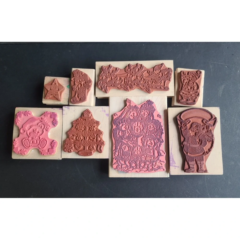 Christmas Wooden Rubber Stamps Lot of 8 for Crafts‎ or Scrapbooking